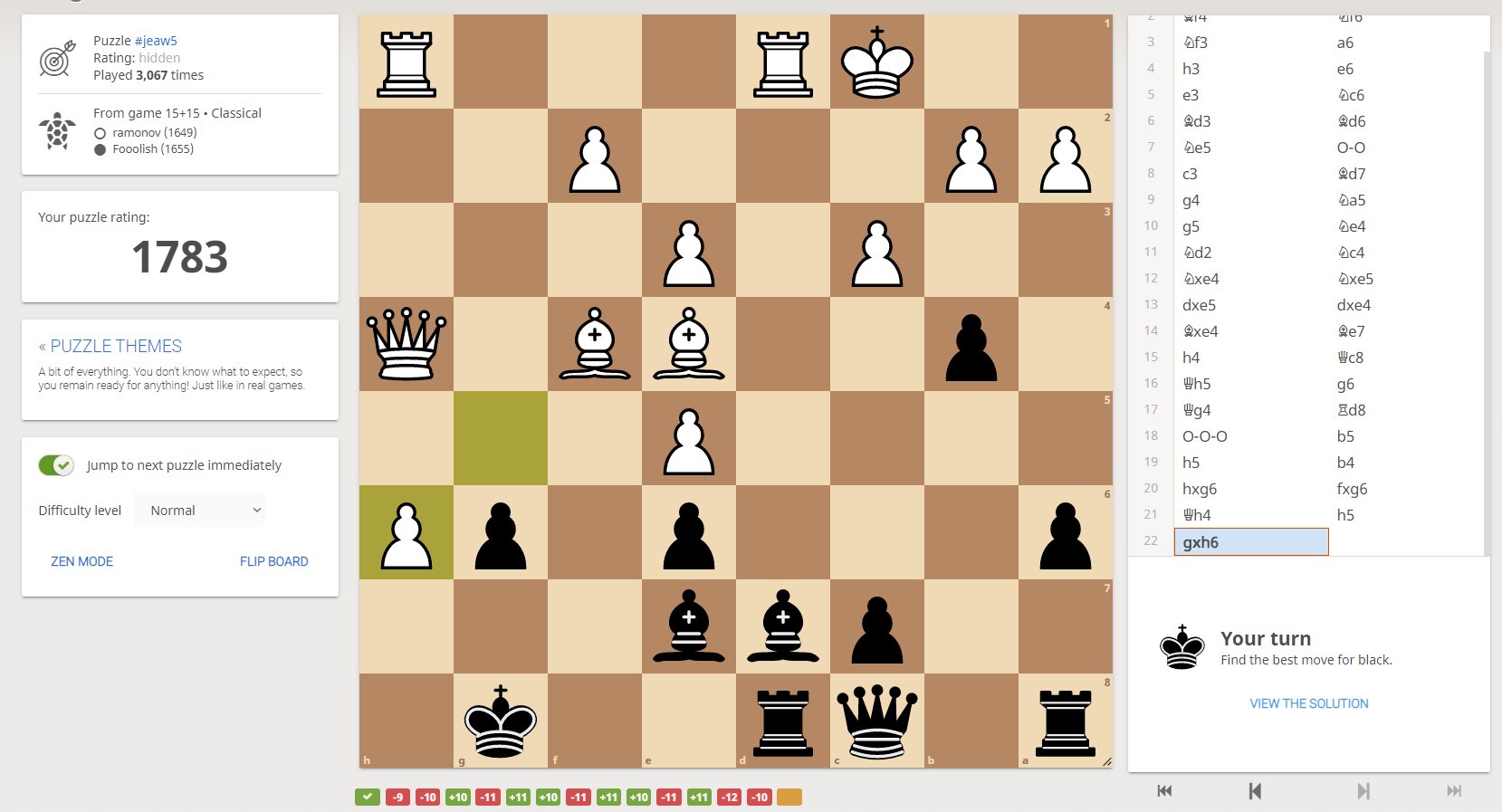 Posnetek zaslona med igranjem online šaha lichess