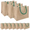 vidaXL Jutene torbe 10 pcs Naravna in zelena 26 x 22 x 14 cm