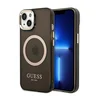 Guess Maska za iPhone 14 Plus Gold Outline Translucent Black MagSafe