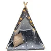 Kinder home Dečiji pamučni šator little stars, sivi sa zvezdama, 100% pamuk, sa mekom podlogom za punjenjem, jastukom i led svetlima ( JW