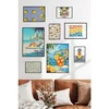 WallXpert set od 8 manjih uramljenih slika Çgs-055, letnji mediteranski motivi – limuni, plaža, koktel i kombi, crni ram