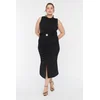 Trendyol Curve Black Belted Drape and Slit Knitted Dress
