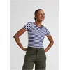 Womens short T-shirt with stripes white/navy blue