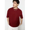 Trendyol Basic Claret Red Oversize/Wide Textured Cut Waffle Short Sleeve T-Shirt