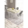 Hanah Home trpezarijski set Roz, sto na razvlačenje i 4 stolice, krem ploča, bele noge, siva tkanina Babyface