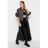 Trendyol Black Pleated Maxi Stretchy Knitted Skirt