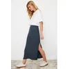 Trendyol Light Anthracite Slit Detail Fitted High Waist Ribbed Flexible Maxi Knitted Skirt
