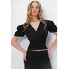 Trend Alacati Stili Ženska bluza kratkih rukava Alc-X13520, V-izrez, Crna