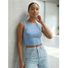 Sinsay - Pamučni basic crop top - zumbul plava