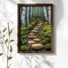 WallXpert uramljena MDF slika NAL083-46, staza od oblutaka kroz mahovinu i brezovu šumu, 35,5 x 47 cm