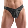 Svenjoyment Stylish Imitation Leather Thong with Metal Rings 2111829 Black M
