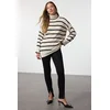 Trendyol Stone Striped Wide Pattern Long Length Knitted Sweater