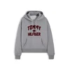TOMMY HILFIGER Majica Varsity pegasto siva/temno rdeča