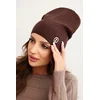 Kesi Womens ribbed cap with a decorative button made of wool and modal brown