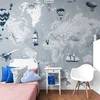 Tapeta sivo moder narisani zemljevid s plovili - 245x165