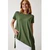 Happiness Istanbul Womens Khaki Asymmetric Viscose Knitted Tunic