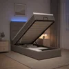 vidaXL Otomanska postelja z vzmetnico in LED Taupe 100 x 200 cm Blago