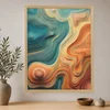 WallXpert uramljena slika na platnu Cc-D-Ah-1001, apstraktne topografske linije u tirkiznoj i narandžastoj, 45 x 60 cm