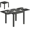 OUTSUNNY Raztegljiva vrtna miza za 4-6 oseb 80/160x80 cm, raztegljiva pravokotna zunanja jedilna miza iz aluminija z deskastim reliefnim lesenim vrhom, za teraso balkon patio, črna