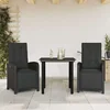 3-dijelni bistro set s jastucima crni od poliratana