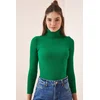 Happiness Istanbul Womens Vivid Green Turtleneck Ribbed Lycra Sweater