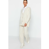 Trendyol Stone Pearl Buttoned Knitwear Cardigan-Trousers Two Piece Set