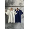 Trendyol Navy Blue-White 2 Pack Slim/Narrow Cut Deer Embroidered 100% Cotton Polo Neck T-Shirt