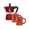 BIALETTI Moka Express 3 Cups Red + 1 Mug Déco Glamour - Za 6 skodelic