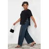 Trendyol Curve Black Button Detailed Knitted T-shirt