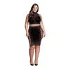 Kala XXXVII Plus Size Two-Piece Set - Turtleneck Crop Top & Skirt, Black LDS033A