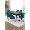 Hanah Home trpezarijski set Pir, sto i 6 stolica, ploča u dekoru drveta Baroque, tirkizna tkanina Babyface