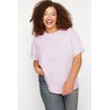 Trendyol Curve Purple Collar Ribbed Wide Pattern Basic 100% Cotton Knitted T-shirt