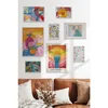 WallXpert set od 8 uramljenih slika Çgs-079, šareni pop-art motivi – koktel tekila, zalazak sunca, gramofonska ploča i bazen, beli ram