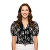 Fulgor Bluza Blusa Celinda com Bordados Florais e Amarraçao Frontal - Preto e Branco črna