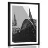 Plakat s paspartujem ilustracija mesta Kolín v črnobeli varianti - 30x45 white