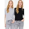 Trendyol Black-Grey Melange 2-Pack Basic High Neck Knitted T-Shirt