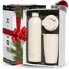 Darilni set termo skodelica 350 ml in izolirana steklenička iz nerjavnega jekla, umazano bela, dvojne termo stene, ohranja toplo 4 ure, hladno 8 ur, tesen pokrovček Quick-Press, za pisarno