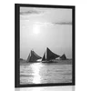 Plakat jadrnice ob sončnem zahodu v črnobeli varianti - 30x45 no frame
