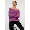 Trendyol Plum Soft Textured Carmen Collar Knitwear Sweater