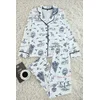 Trendyol Ecru 100% Cotton Printed Piping Detailed Knitted Pajama Set