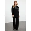 Trendyol Black Ecru Piping Collar Detailed Knitwear Bottom-Top Set