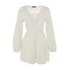 Trendyol Ecru Mini Woven Tied Linen Blend Beach Dress