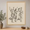 WallXpert uramljena slika na platnu Cc-D-Ah-1045, tri ženske figure u plesu, crne linije na bež pozadini, 45 x 60 cm