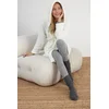 Trendyol Premium Ecru Patterned Hooded Wellsoft Winter Knitted Dressing Gown