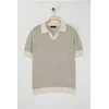 Trendyol Beige - Khaki Striped Limited Edition Relaxed Short Sleeve Polo Neck Knitwear T-shirt