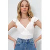 Trend Alacati Stili Ženska bluza kratkih rukava Alc-X13526, V-izrez, Bela
