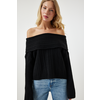 Happiness Istanbul Womens Black Madonna Collar Knitwear Sweater