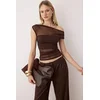 Trendyol Milla ženska bluza Tpraw26Bz00007, tamno braon