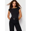 Trendyol Black Fitted Boat Neck Stretchy Snap Fastener Knitted Bodysuit