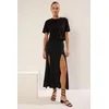 Trendyol Black A-line/Bell Flexible Maxi Knitted Skirt with Opening Slit